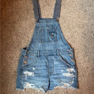 Denim Distressed Overalls